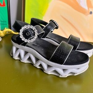 Marc by Marc Jacobs Black Platform Sandals with Crystal Buckle